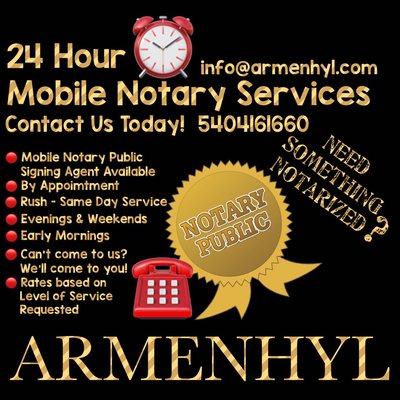 ARMENHYL Legal Support Services Process Service for Staunton VA 24401 Fishersville VA 22939 Verona 24482 24 Hour Mobile Notary Public