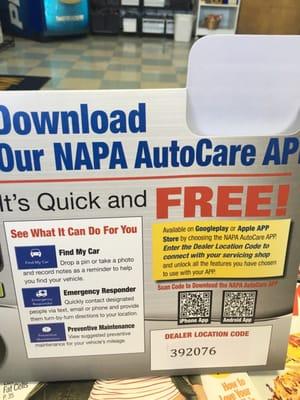 Free AutoCare app. You can schedule appointments, find your car and have an emergency responder. Those plus many more useful features.