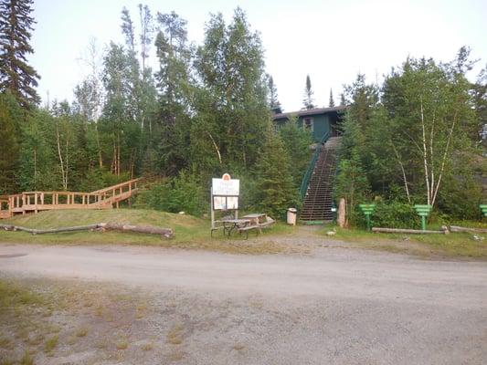 Stairs going up to the bunk house.