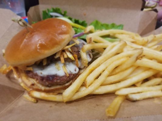 Chorizo burger with french fries