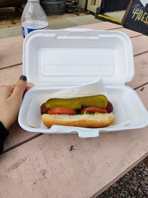 Get the big daddy, it's the jumbo dog, HUGE! They do it up right with the celery salt, tomatoes, onions, sport peppers and pickle.