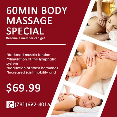 Only $70 for 60Min Body Massage _ Call (781)692-4016