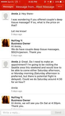 Proof of massage confirmation that they were unable to do.