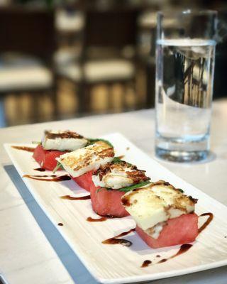 Watermelon with halumi cheese salad - delicious!