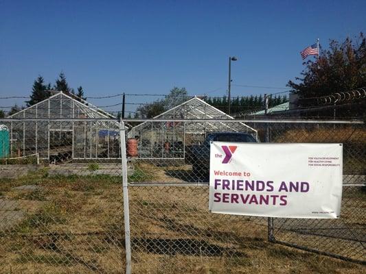 Front of greenhouses. Four in total. Over 100 teens annually serve over 2000+ community service hours here.