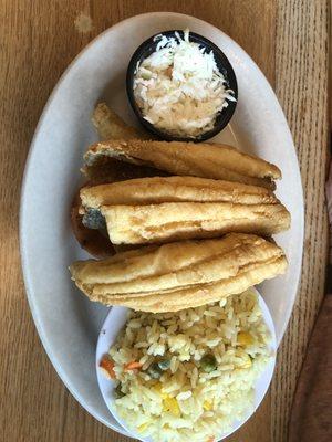 Baby flounder with slaw and rice