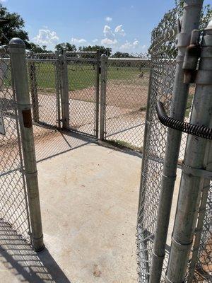 Spring loaded gate needs to be pushed shut sometimes (I wasn't touching it in this photo but it was staying open)