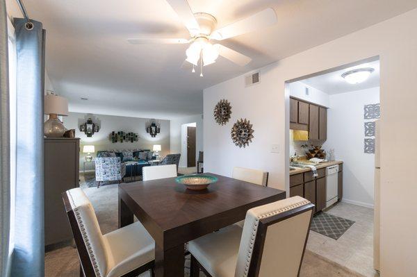 2 Bedroom Living, Dining and Kitchen at University Park Apartments