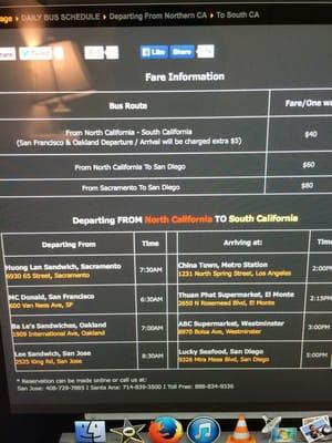 Rates and schedule from norcal to socal