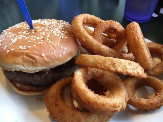 mushroom and Swiss and onion rings