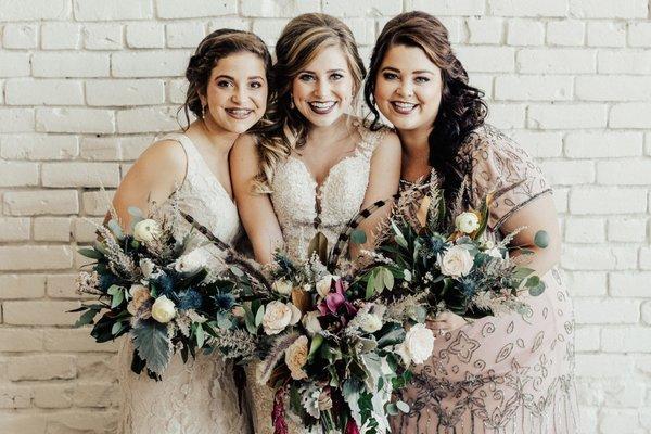 glam makeup bride and bridesmaids'