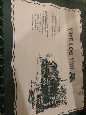 Place mat with the Log Inn history