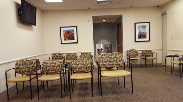 Clean, large waiting room.