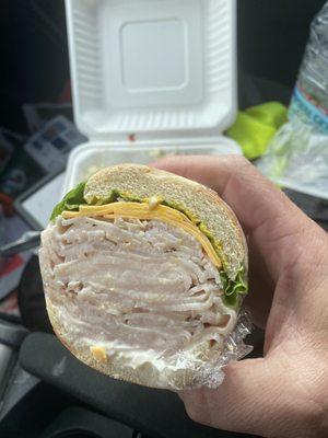 Turkey sandwich piled high with meat