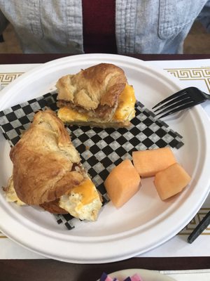 Breakfast sandwich on croissant