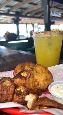 Fried pickles and hibiscus margarita