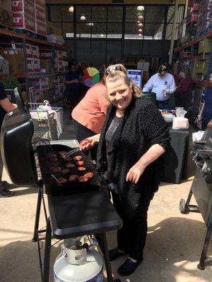 Freshly Charbroil grilled hamburgers & Nathan hotdogs by master grilled Miss Kim!!