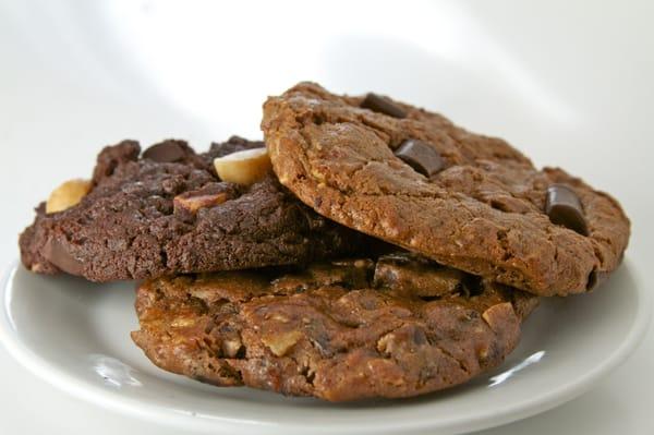 Our cranberry coconut, chocolate macadamia, and pecan chocolate chip paleo cookies.