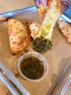 Spinach and Cheese inside with Chimichurri sauce