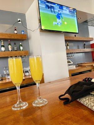 Bar area, free mimosas every Saturday and Sunday!!