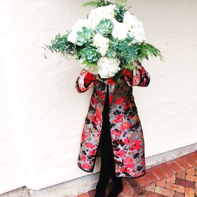 Red Floral long French Brocade Topper Coat