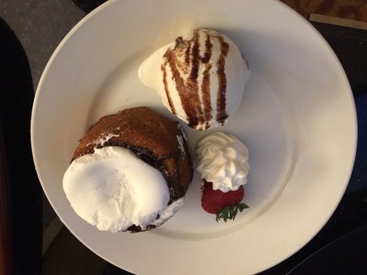 Graham Molten S'mores Cake with Chocolate Ganache & Marshmallow with a Scoop of Vanilla Ice Cream