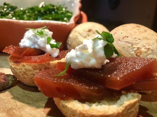 Romeo and Julieta on fresh baked Pão de queijo Cheese bread