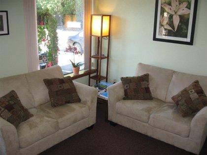 Our relaxing waiting room complete with tea, hot cocoa or apple cider to unwind, while you wait for your therapist.