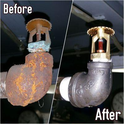 Replaced corroded fire sprinkler heads and fittings.