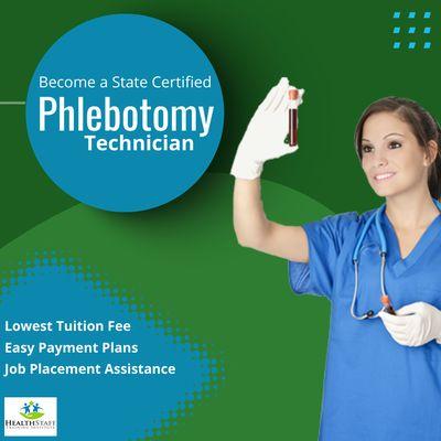 HealthStaff Training Institute's Phlebotomy Tech program is short 8 week program. Easy Payment Plans and lowest tuition Fee.