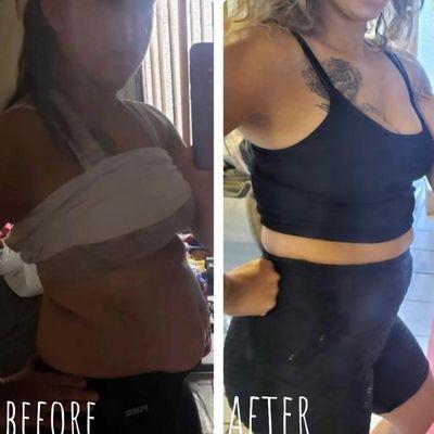 Stephanie lost belly fat after having 2 kids and tightened and toned.