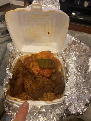 Chicken Mini Stew chicken Lunch Platter $8 in store $9 on Grubhub