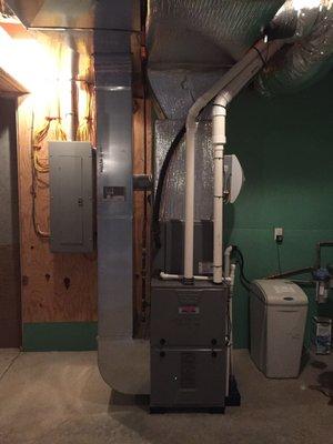 New installation of a forced air furnace with central air and a humidifier. New water softener