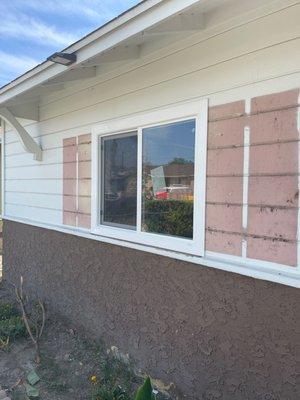 The garage window is in.