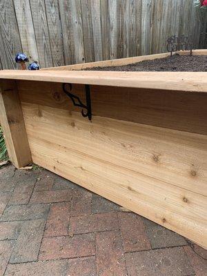 Built in bench for ease of access for gardening or to just relax outside and enjoy the beautiful weather.