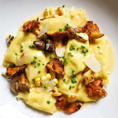 Sweet Corn & Herb Agnolotti with Chanterelles Wild Mushrooms and Parmesan Butter Italian Style