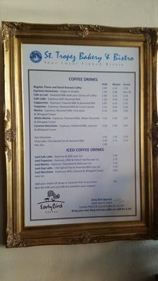 St. Tropez Coffee Menu