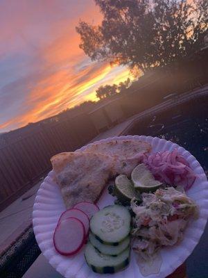 our quesadilla with some of our toppings on the side