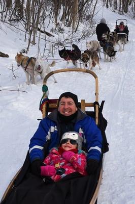 Brendan & Lily in foreground, Sara & Savannah in second sled