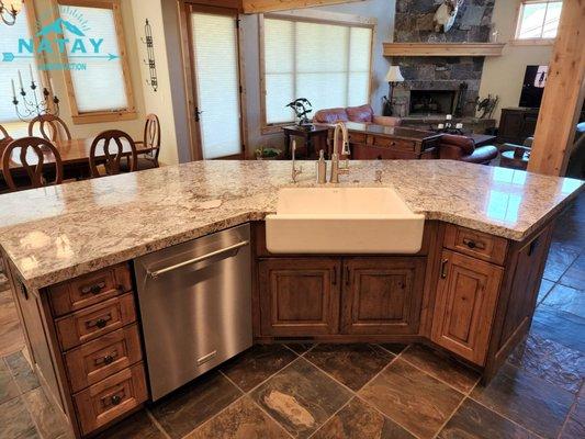 New sink with apron front. Kohler porcelain sink.