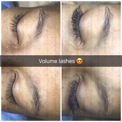 Multiple lashes are applied to one single natural eyelash individually isolating one natural eyelash at a time. Using very thin lashes.