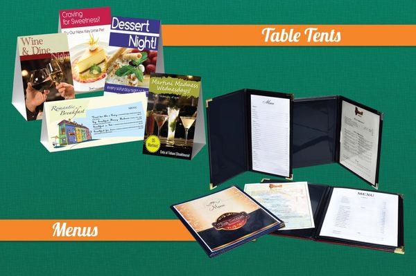 Table tents, Menus