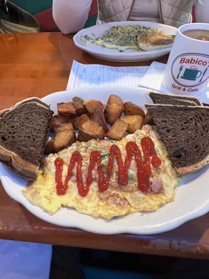 Western omelette. Rye toast.