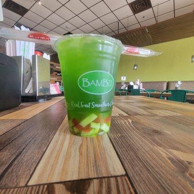 Honeydew green tea with rainbow Jelly... super sweet. Ask for less sugar. Overall GREAT FLAVOR!