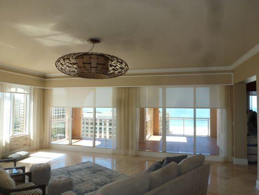 Light and bright translucent motorized roller shades 95% UV protective quality.