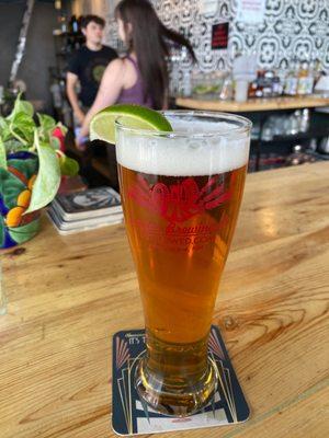 Tractor Brewing Co. New Mexican Lager... Jean Luc and Sydney in the background!