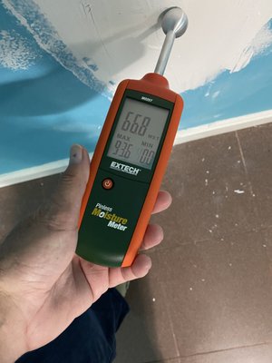 This is the moisture reading found on the possible water leak , this confirmed that the leak is active, suggested getting a contractor put.