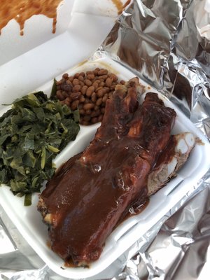 Ribs, beans, collard greens