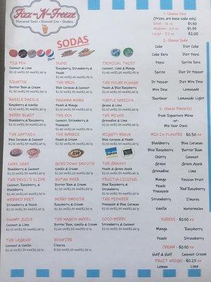 Flavored Soda Menu