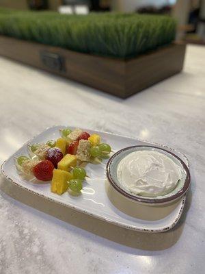 Our new Chef's item: Fresh Fruit Kabob's with a Homemade Custard